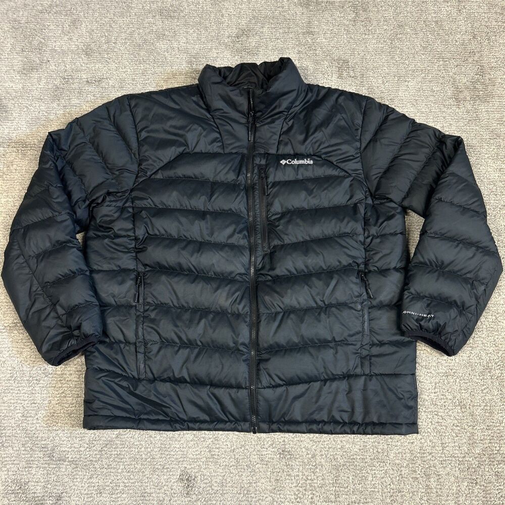 Columbia Autumn Park Down Jacket Mens XXL Omni Heat Black Puffer Coat Pockets